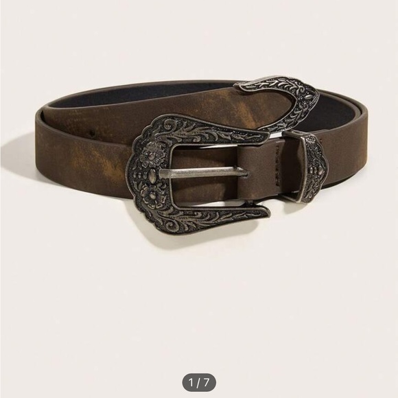 New Women's Dark Vintage Western Style Floral Carved 3-piece Leather Belt - Picture 2 of 6